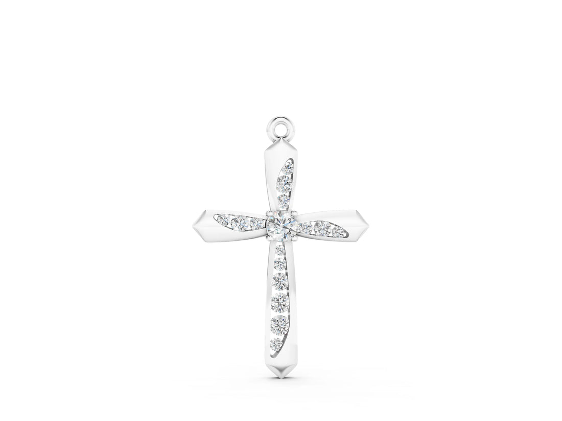 White gold Gold Cross Pendant with Round Cut Stones and Prong Setting_51