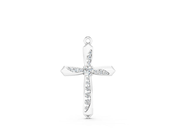Silver Gold Cross Pendant with Round Cut Stones and Prong Setting