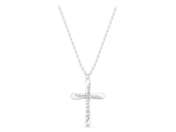 Silver Gold Cross Pendant with Round Cut Stones and Prong Setting