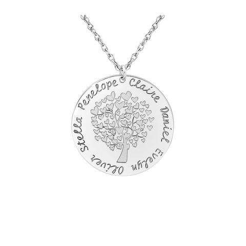 White gold Gold and Silver Family Tree Pendant with Heart Motif