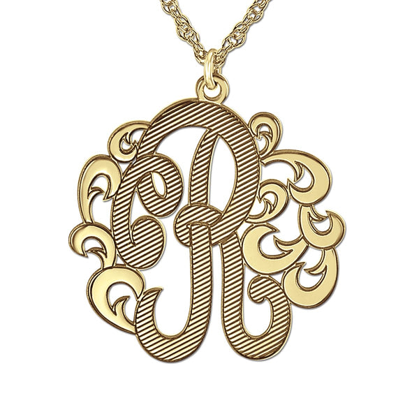 Silver Gold and Silver Monogram Pendant with Filigree Design