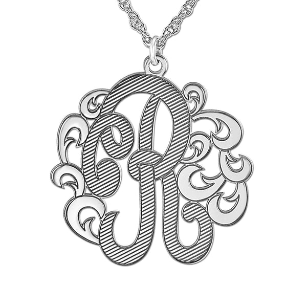 Silver Gold and Silver Monogram Pendant with Filigree Design
