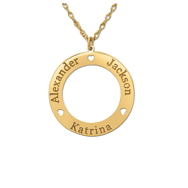 Silver Gold and Silver Round Family Pendant with Heart Cutouts