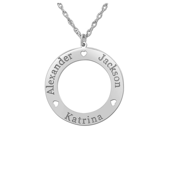 Silver Gold and Silver Round Family Pendant with Heart Cutouts