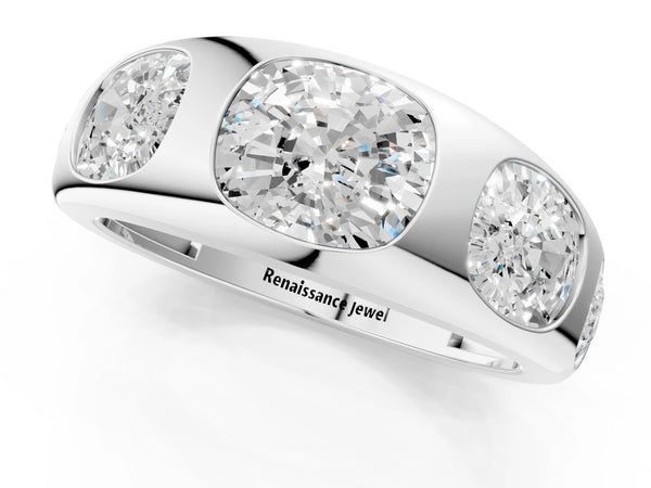Silver Graduated Cushion Diamond Five-Stone Mens Band