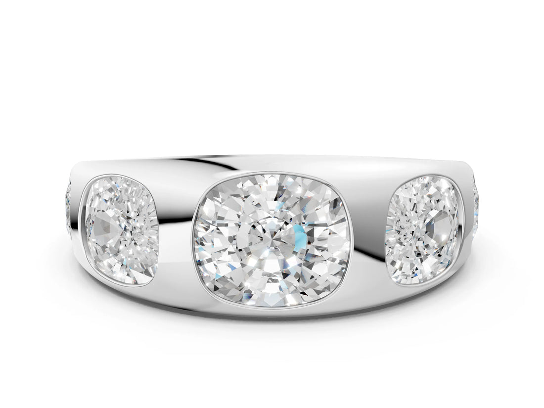 White gold Graduated Cushion Diamond Five-Stone Mens Band