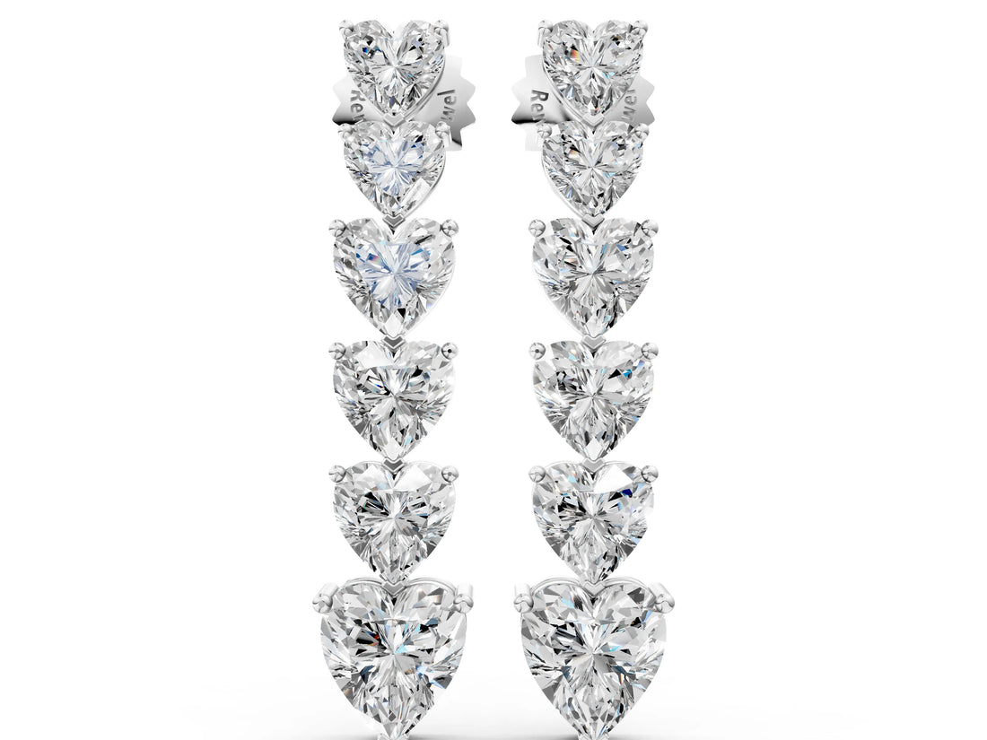 White gold Graduated Heart Diamond Linear Drop Earrings