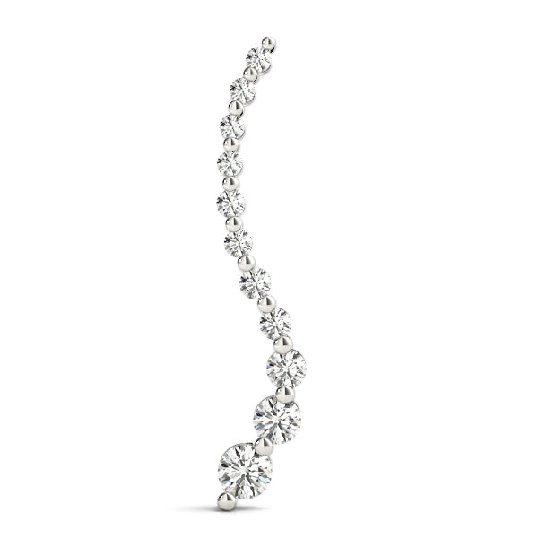 Silver Graduated Round Diamond Curved Bar Pendant with Prong Setting