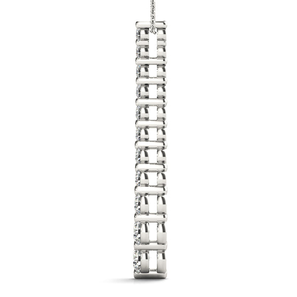 Silver Graduated Round Diamond Curved Bar Pendant with Prong Setting