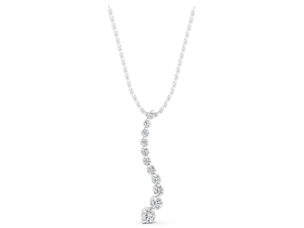 White gold Graduated Round Diamond Curved Bar Pendant with Prong Setting