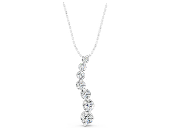 Silver Graduated Round Prong-Set Diamond Pendant