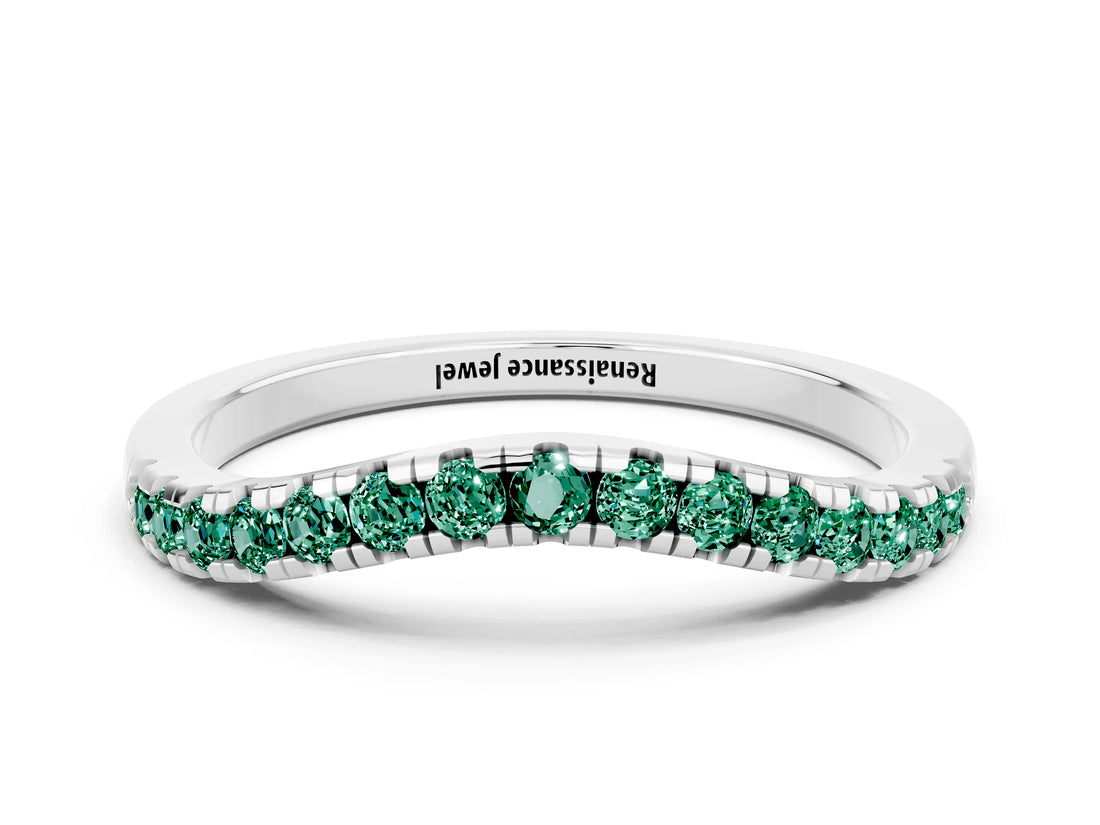 White gold Green Sapphire Pavé Curved Wedding Band_6