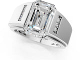 White gold Half-Bezel Emerald Cut Diamond Mens Ring with Channel-Set Round Shoulders_1