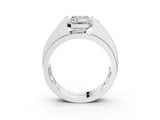 White gold Half-Bezel Emerald Cut Diamond Mens Ring with Channel-Set Round Shoulders_3