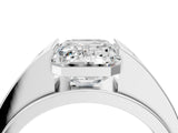 White gold Half-Bezel Emerald Cut Diamond Mens Ring with Channel-Set Round Shoulders_4