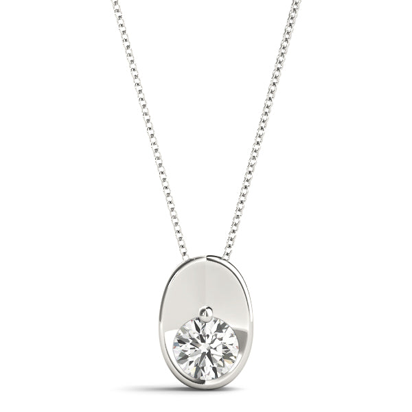 Silver Half Bezel Round Cut Diamond Pendant