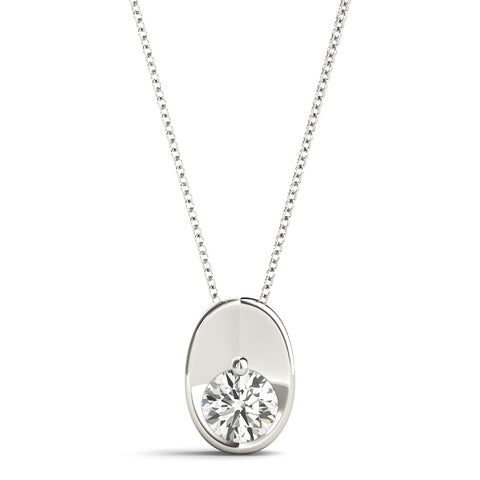 White gold Half Bezel Round Cut Diamond Pendant