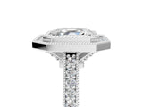 White gold Halo Asscher-Cut Diamond Pave Band Milgrain Prong Setting Ring_43