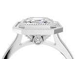 White gold Halo Asscher-Cut Diamond Pave Band Milgrain Prong Setting Ring_45
