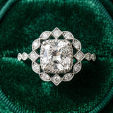 White gold Halo Cushion Cut Diamond Milgrain Band with Four-Prong Setting_28