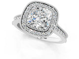White gold Halo Cushion-Cut Diamond Pave Band Milgrain Prong Setting Ring_50