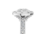 White gold Halo Cushion-Cut Diamond Pave Band Milgrain Prong Setting Ring_54