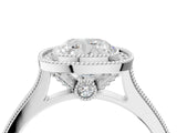 White gold Halo Cushion-Cut Diamond Pave Band Milgrain Prong Setting Ring_59