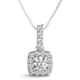 White gold Halo Cushion Cut Diamond Pendant with Four-Prong Setting