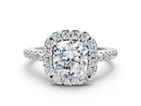 10K White Gold 1.05 Carat D VS1 Princess Diamond Pavé Halo Ring with Four-Prong Setting