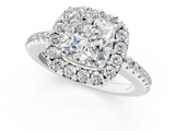 10K White Gold 1.05 Carat D VS1 Princess Diamond Pavé Halo Ring with Four-Prong Setting