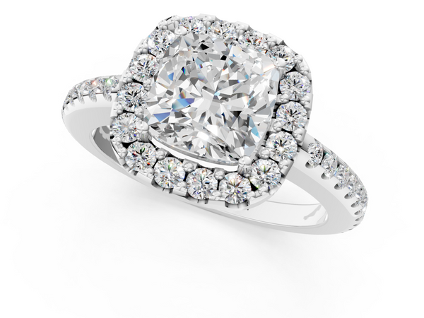 10K White Gold 1.05 Carat D VS1 Princess Diamond Pavé Halo Ring with Four-Prong Setting