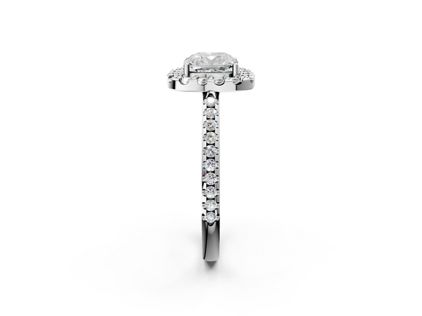 10K White Gold 1.05 Carat D VS1 Princess Diamond Pavé Halo Ring with Four-Prong Setting