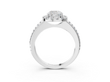 10K White Gold 1.05 Carat D VS1 Princess Diamond Pavé Halo Ring with Four-Prong Setting