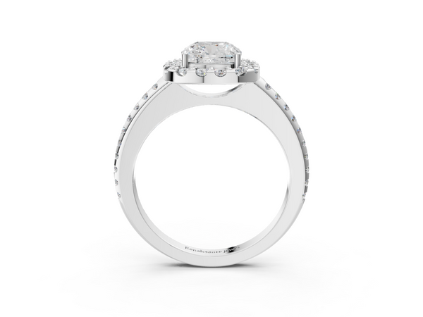 10K White Gold 1.05 Carat D VS1 Princess Diamond Pavé Halo Ring with Four-Prong Setting