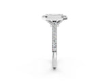 White gold Halo Emerald-Cut Diamond Pave Band Milgrain Prong Setting Ring_57