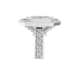 White gold Halo Emerald-Cut Diamond Pave Band Milgrain Prong Setting Ring_60