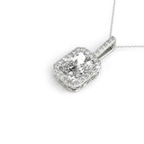 White gold Halo Emerald-Cut Prong Set Pendant 1