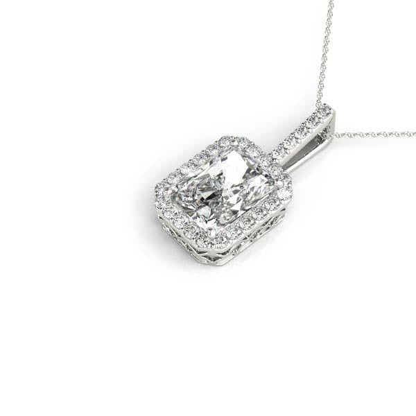 Silver Halo Emerald-Cut Prong Set Pendant