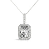 White gold Halo Emerald-Cut Prong Set Pendant