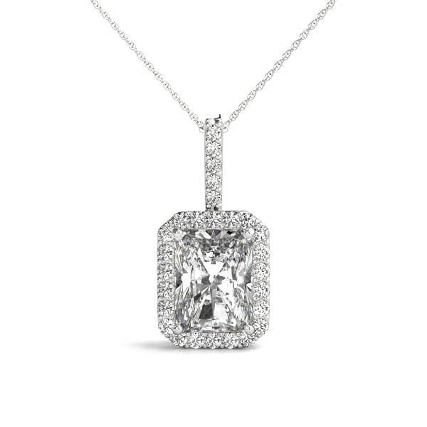 Silver Halo Emerald-Cut Prong Set Pendant