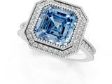 White gold Halo Fancy Blue Asscher -Cut Diamond Pave Band Milgrain Prong Setting Ring_52