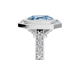 White gold Halo Fancy Blue Asscher -Cut Diamond Pave Band Milgrain Prong Setting Ring_56