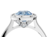 White gold Halo Fancy Blue Cushion -Cut Diamond Pave Band Milgrain Prong Setting Ring_59