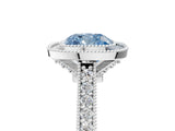 White gold Halo Fancy Blue Cushion -Cut Diamond Pave Band Milgrain Prong Setting Ring_59