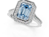 White gold Halo Fancy Blue Emerald -Cut Diamond Pave Band Milgrain Prong Setting Ring_56