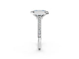 White gold Halo Fancy Blue Emerald -Cut Diamond Pave Band Milgrain Prong Setting Ring_57