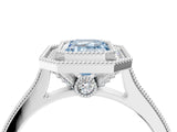 White gold Halo Fancy Blue Emerald -Cut Diamond Pave Band Milgrain Prong Setting Ring_59