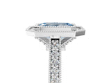 White gold Halo Fancy Blue Emerald -Cut Diamond Pave Band Milgrain Prong Setting Ring_60