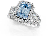 White gold Halo Fancy Blue Emerald Cut Cut Split Shank Diamond Ring with Four-Prong Setting_1