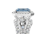 White gold Halo Fancy Blue Emerald Cut Cut Split Shank Diamond Ring with Four-Prong Setting_5